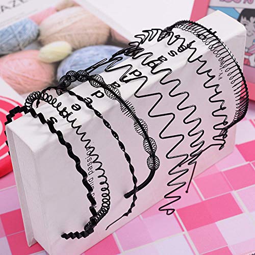 Oaoleer Metal Headbands For Men Women,Fashion Spring Wavy Black Non Slip Hair Bands 8 Pcs #TOP1