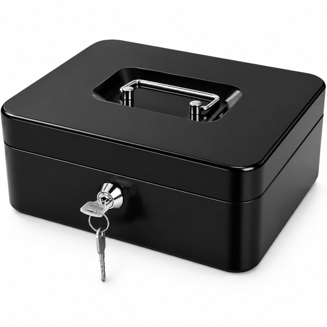 Cash Money Safe Box - Compact Solid Steel Lockable Security Storage Chest for Loose Money, Coins, Change & Valuables with 2 Keys - Removable Tray with 5 Coin Sections, 1 Bill Section - 8 Inch-image-11