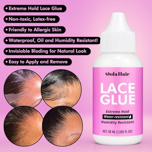 Extreme Hold Lace Glue for Wigs, Waterproof, Invisible Bonding, 1.285 Ounce 36pcs Lace Wig Tape Double Sided Waterproof Lace Front Tape(Glue-3pcs kit) - 1