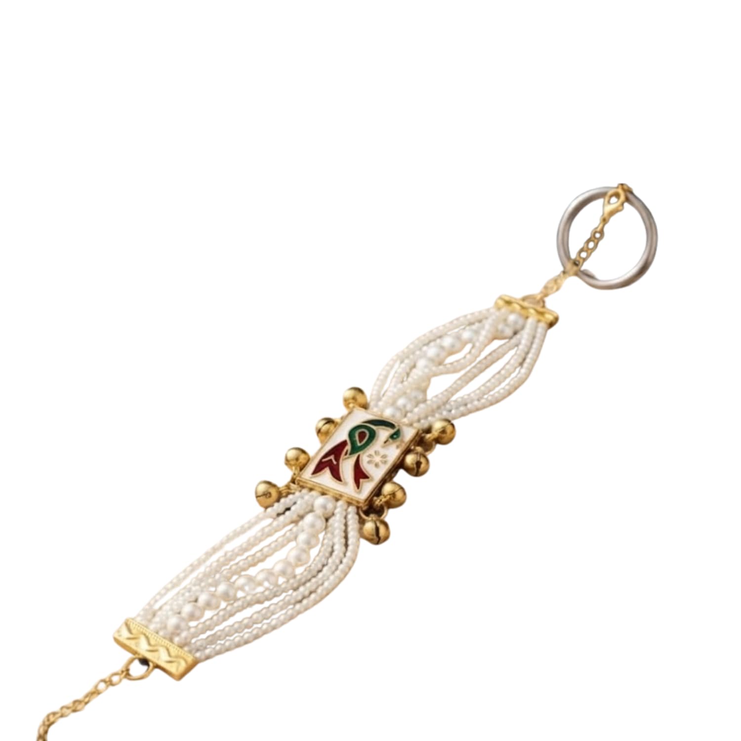 Rakhi Multi-Strand Pearl Bracelet for Brother, Designer Pearl Rakhi with Traditional Meenakari Charm, Adjustable Handmade Raksha Bandhan Bracelet Gift for Bhai (Design 2, Set Of 3)-image-27