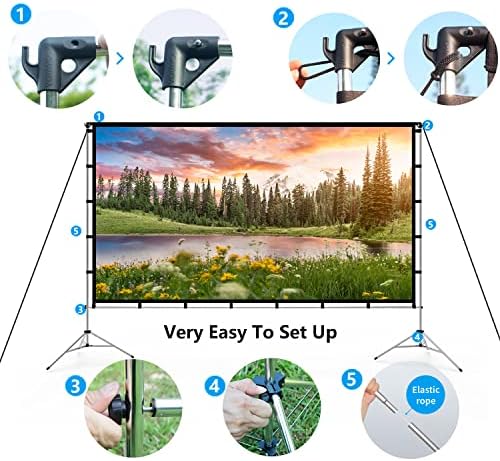 120 inch Projector Screen with Stand, Vamvo Outdoor Indoor Projector Screen 16:9 4K Full HD for Home Theatre Office Presentation, Portable Projector Screen Winkle-Free with Carrying Bag