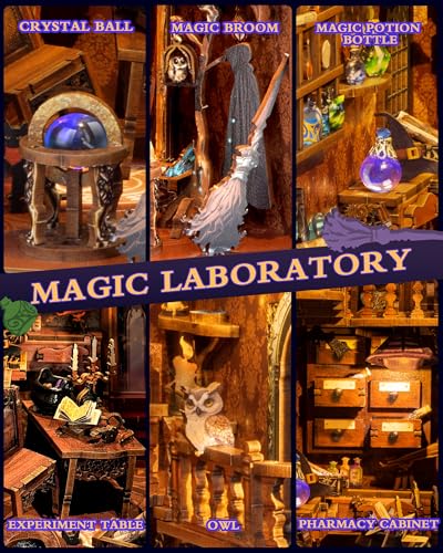 Quanquer DIY Book Nook Kit_with Dust Cover and LED Light 3D Wooden Booknook Fantasy Miniature Dollhouse_Book Nook Kits for Adults and Teens Creativity Gift(Magic Lab) - Image 3