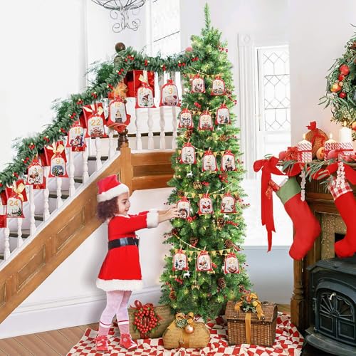 Adventskalender zum Befüllen 2026, 24 Adventskalender Säckchen Selber Befüllen Stoff, Adventssäckchen mit Holzklammern, DIY Jutesäckchen Weihnachtskalender Beutel Wiederverwendbar (18x13cm)