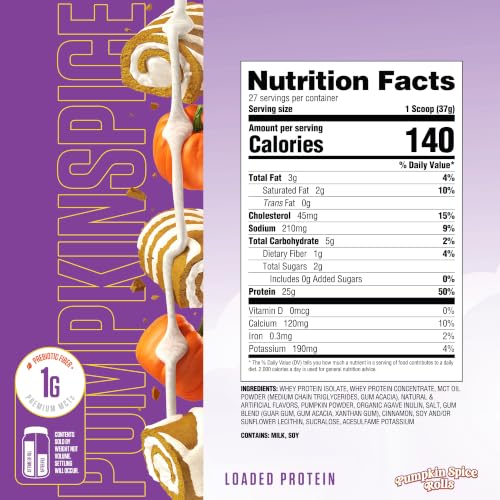 Image of RYSE Loaded Protein Powder - Little Debbie Pumpkin Spice Rolls - 25g Whey Protein Isolate & Concentrate with Prebiotic Fiber & MCTs - Low Carb, Low Sugar, Digestive-Friendly - 27 Servings / 2 lb Tub