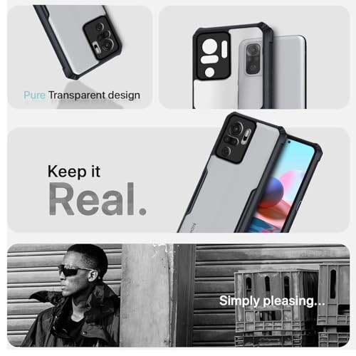 Image of Outlouders Back Cover for Mi Redmi Note 10 / Redmi Note 10s | Ultra Hybrid Transparent | Full Camera Protection | Raised Edge | Crystal Clear Bumper Case (Black)