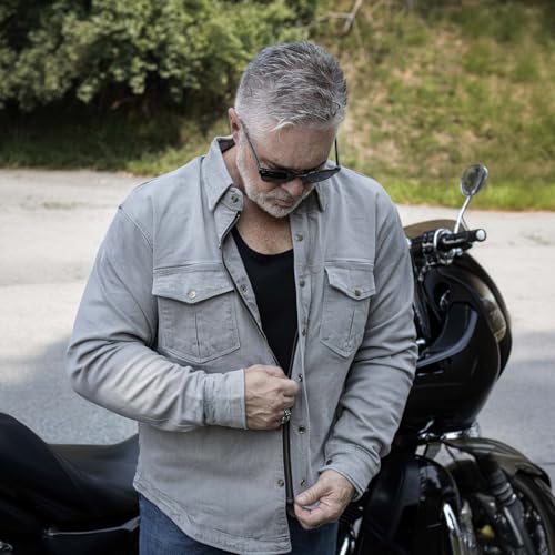 Milwaukee Leather MPM1621 Men's Grey Flannel Biker Shirt with CE Approved Armor - Reinforced w/Aramid Fibers (US, Alpha, Large, Regular, Regular, Grey)