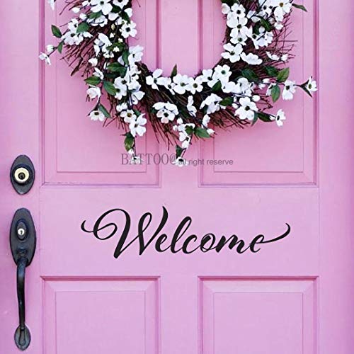 Image of BATTOO Welcome Front Door Decal Handwriting Script Vinyl Decal Sticker Elegant Wall Art Door D?cor Welcome Sign(Black, 10 inch wx2.5 h)