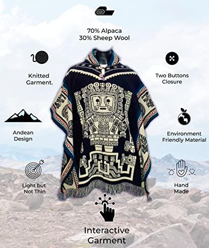 MYTHICAL ECUADOR Alpaca Poncho Men Ponchos Adult Fair Trade Ponchos Interactive Garment by Mythical Ecuador Artisan Crafted men's poncho (Blue Wiracocha) 3 MYTHICAL ECUADOR Alpaca Poncho Men Ponchos Adult Fair Trade Ponchos Interactive Garment by Mythical Ecuador Artisan Crafted men's poncho (Blue Wiracocha)