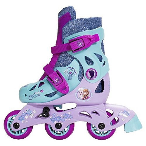 Disney Frozen Adjustable 2-in-1 Convertible Glitter Trainer Skates/Rollerblades w/ Wrist Guards, Ages 3-6, Size Range J6-J9 - Thumbnail 3