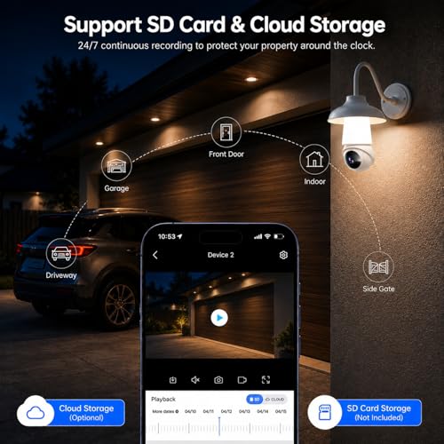 Image of Light Bulb Security Camera, 5G&2.4GHz WiFi Light Bulb Cameras Wireless Outdoor Indoor, 2 in 1 Lightbulb Camera for Home Security, 2K HD Color Night Vision, Smart AI Motion Detection, 911 Emergency