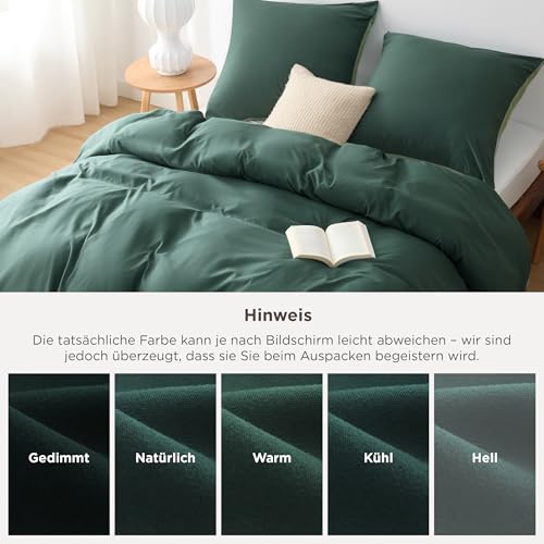 BEDSURE Bettwäsche 220x240 3tlg Mikrofaser - Salbei/Dunkel, 80x80 Kissen – Ansicht 6