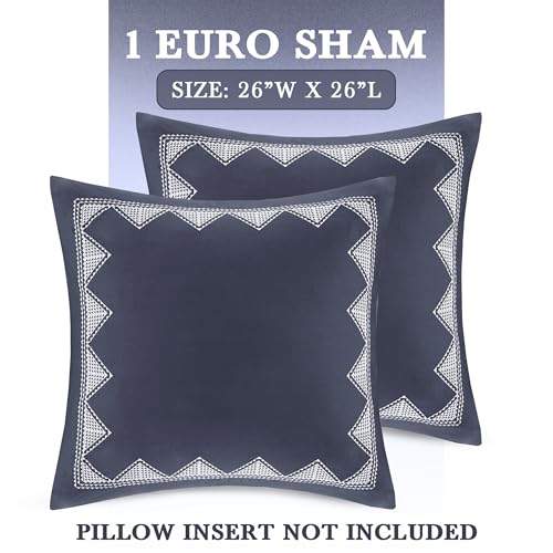 Image of INK+IVY Single 100% Cotton Euro Sham - European Square Decorative Pillow Cover, Hidden Zipper Closure (Pillow Insert NOT Included), Isla, Geometric Navy 26 inchx26 inch