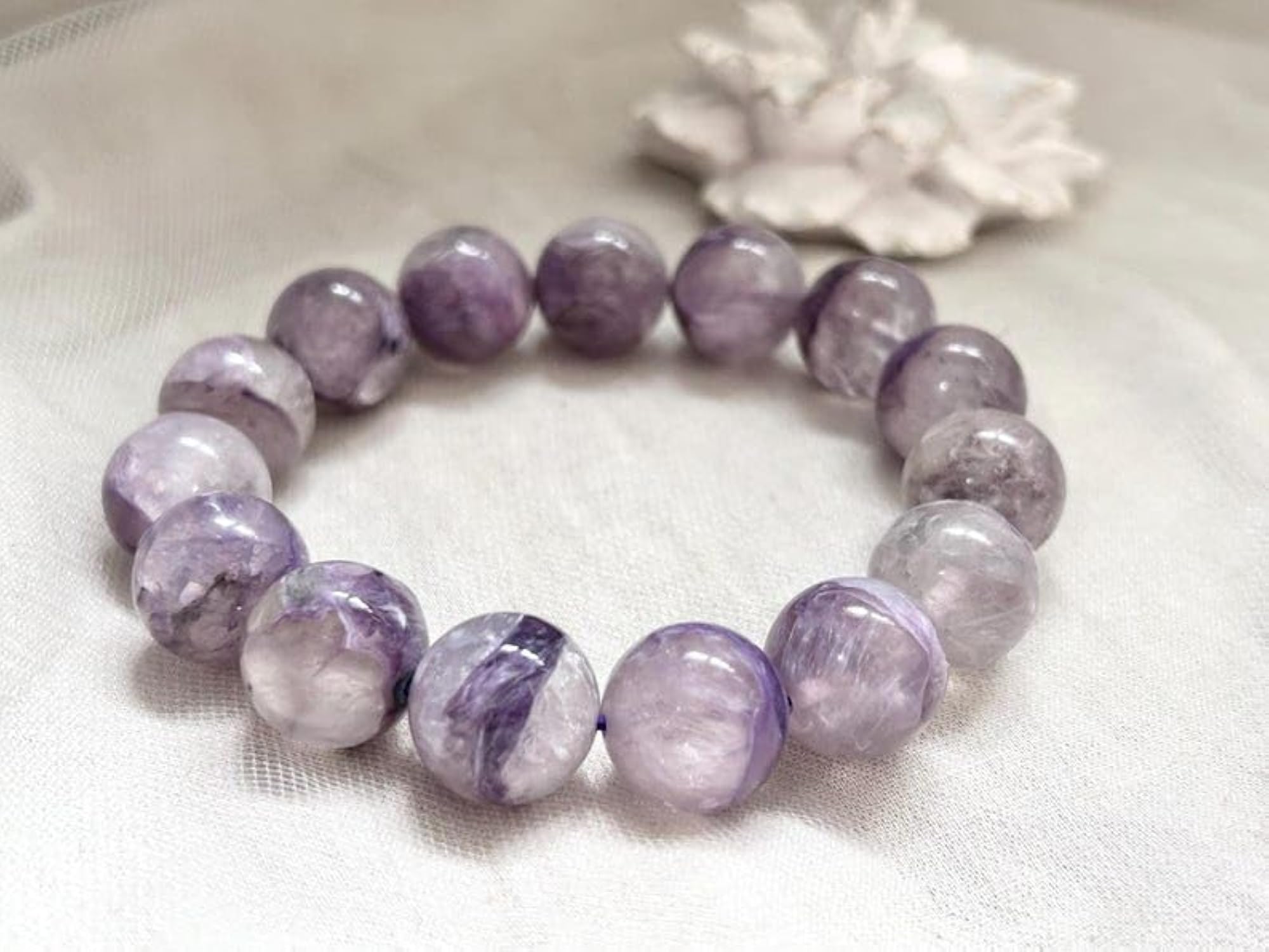 Natural Russian Charoite 14mm Round Bead Stretchable Bracelet, Unisex