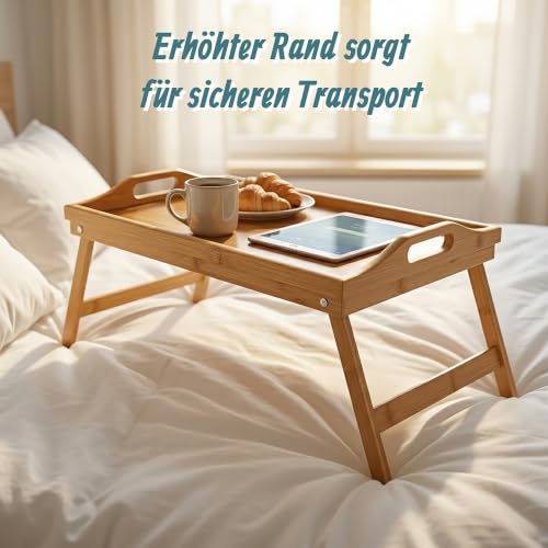 Relaxdays Betttablett klappbar, Essenstablett mit Füßen, Frühstück im Bett, Bambus & MDF, HxBxT: 23 x 60 x 30 cm, natur