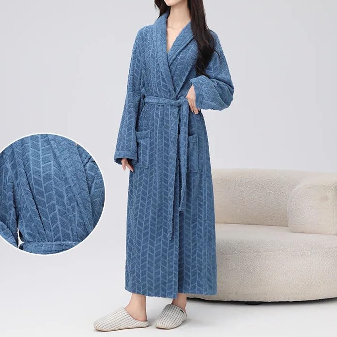 Dninmim Bata larga y cálida de algodón para hombre, para parejas, lisa, gruesa, informal, ropa de dormir para el hogar