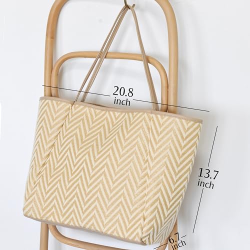 Image of HOXIS Oversized Beach Tote with Vegan Leather Trim Women Shoulder Handbag