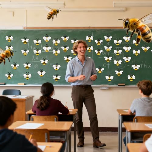 Image of Bee Shaped Paper Cutouts - 100Pcs Glitter Yellow Bee Paper Cutouts for Birthday Baby Shower Spring Holiday Eater Party Favor Supplies Spring Classroom Bulletin Board Home Wall Decoration