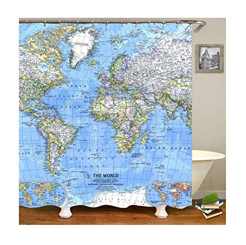 AnazoZ Rideau de Douche Carte du Monde Polyester Imperméable Rideau de Baignoire Anti Moisissure