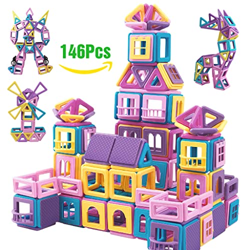 Magnetische Bausteine-146-teilig Magnetbausteine für Jungen und Mädchen-Magnet Spielzeug Kinder ab 3 4 5 6 7 Jahre-Beste Kreative Geschenke für Kinder 1 Cover