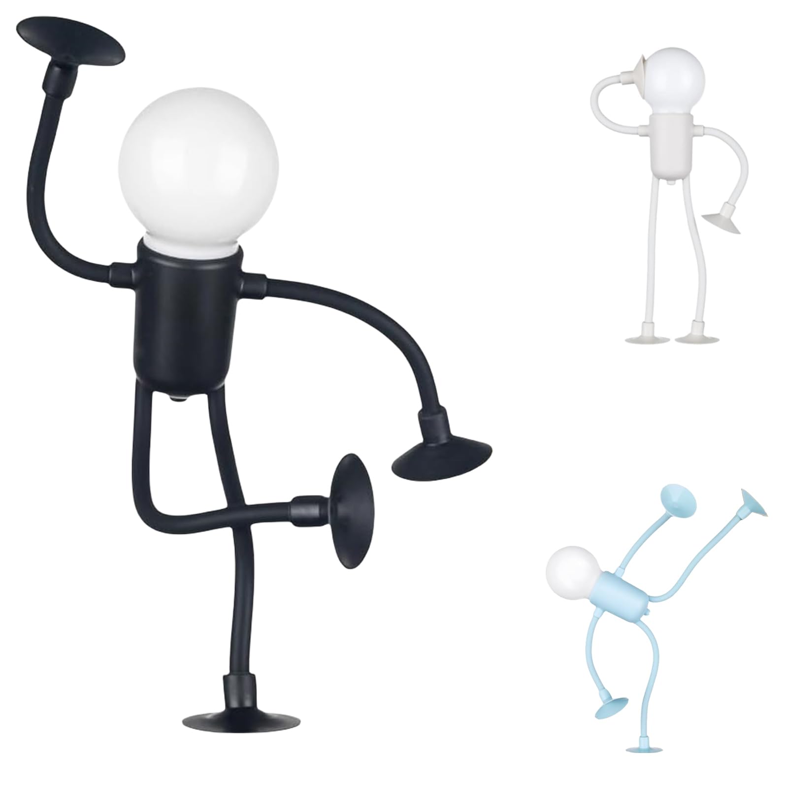 Changeable Shape Funny Sportsman Night Light, Suction Cup Bendable Desk Lamp Decompression Ornaments, Night Light for Bedroom Hallway Kitchen Christmas Decorations (Black)