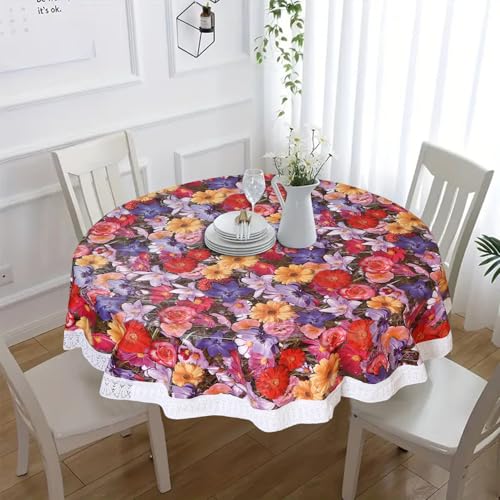 Image of Dakshya Industries PVC Waterproof Round Table Cover for 4 Seater Dining Table | 60 Inch Round Printed Table Cover | Spill Proof, Oil Resistant, Heat Resistant, Wipe Clean