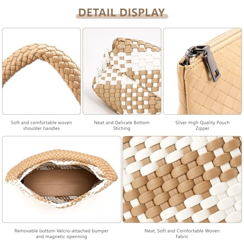 Image of Woven Tote Bag for Women, Fashion Woven Bags for Women Vegan Leather Shoulder Handbags Large Summer Beach Travel Bag