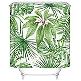 Goodbath Extra Long Leaf Shower Curtain, Tropical Palm Banana Leaves Waterproof Fabric Bathroom Bath
