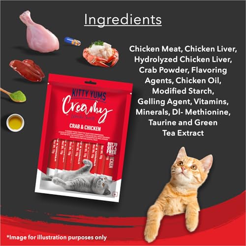 Image of Kitty YUMS Kitten & Adult Creamy Lickable Cat Treats 360g (15g x 24 Pieces) | Rich in Protein | Taurine for Heart & Vision | Ideal for Training and Bonding | Promotes Hydration