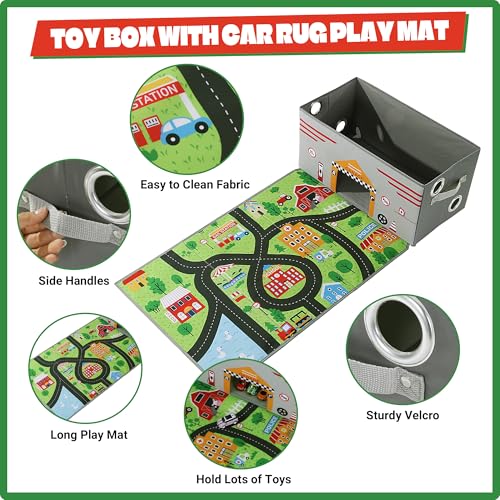 HOMBYS Toy Car Storage Box with Play Mat,Toy Car Storage Organizer with Car Mat for Kids Toy Cars,Collapsible Toy Storage Car Storage Bin(Not Included Cars),Grey Car Rugs for Kids Toy Cars,Small by HOMBYS - Image 3