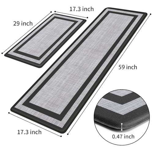Mattitude Kitchen Mats Set of 2 Cushioned Rugs 0.47 inch Thick Anti-Fatigue Mats for Kitchen Floor,Waterproof Non-Slip Mats and Rugs Set for Office,Floor,Laundry 17.3"×29"+17.3"×59",Black