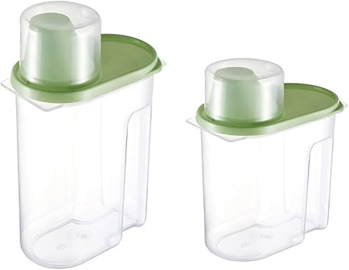 2 contenedores de almacenamiento de arroz, 1.9L y 2.5L, recipiente hermético para alimentos con boquilla de vertido, taza medidora para avena,