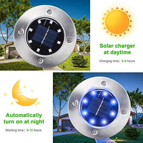 K.e.j. Solar Outdoor Lights Ground Lights 8 Pack Solar Garden Lights Waterproof Solar Powered Outdoor Lights For Yard Patio Pathway Driveway Deck Multicolor Solar Disk Lights #TOP1