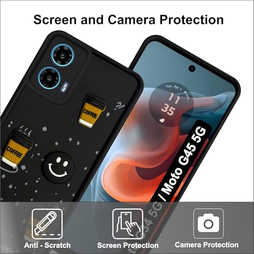 Image of SBMS Silicone Back Cover Case for Motorola Moto G34 5G / Moto G45 5G | Cute Fun 3D Cartoon, Coffee Design Silicone Case | Camera Protection Bump | Shockproof Case for Moto G34 5G (Coffe Mug Black)