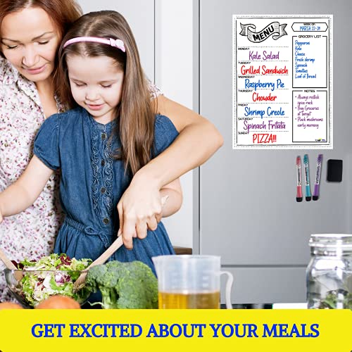 Magnetic Meal Planner For Refrigerator - Easy To Clean Dry Erase Menu White Board For Kitchen - 16X12” Grocery List Magnet Pad For Fridge Calendar Whiteboard - 3 Dry Erase Markers And A Large Eraser #TOP6