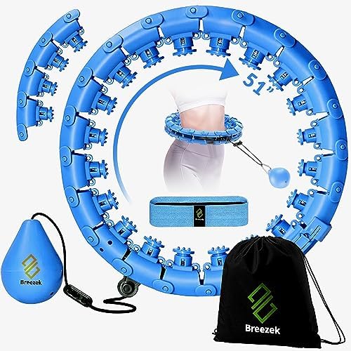 BREEZEK 51” Infinity Hoop Plus Size – Smart Weighted Fit Hoop with Resistance Band & Drawstring Bag, 24 Detachable Knots, Smart Hula Hoop for Adults Weight Loss & Abdomen Fitness Massage