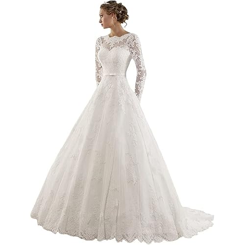 Fanciest Women's Lace Wedding Dresses for Bride 2023 Ball Gowns White