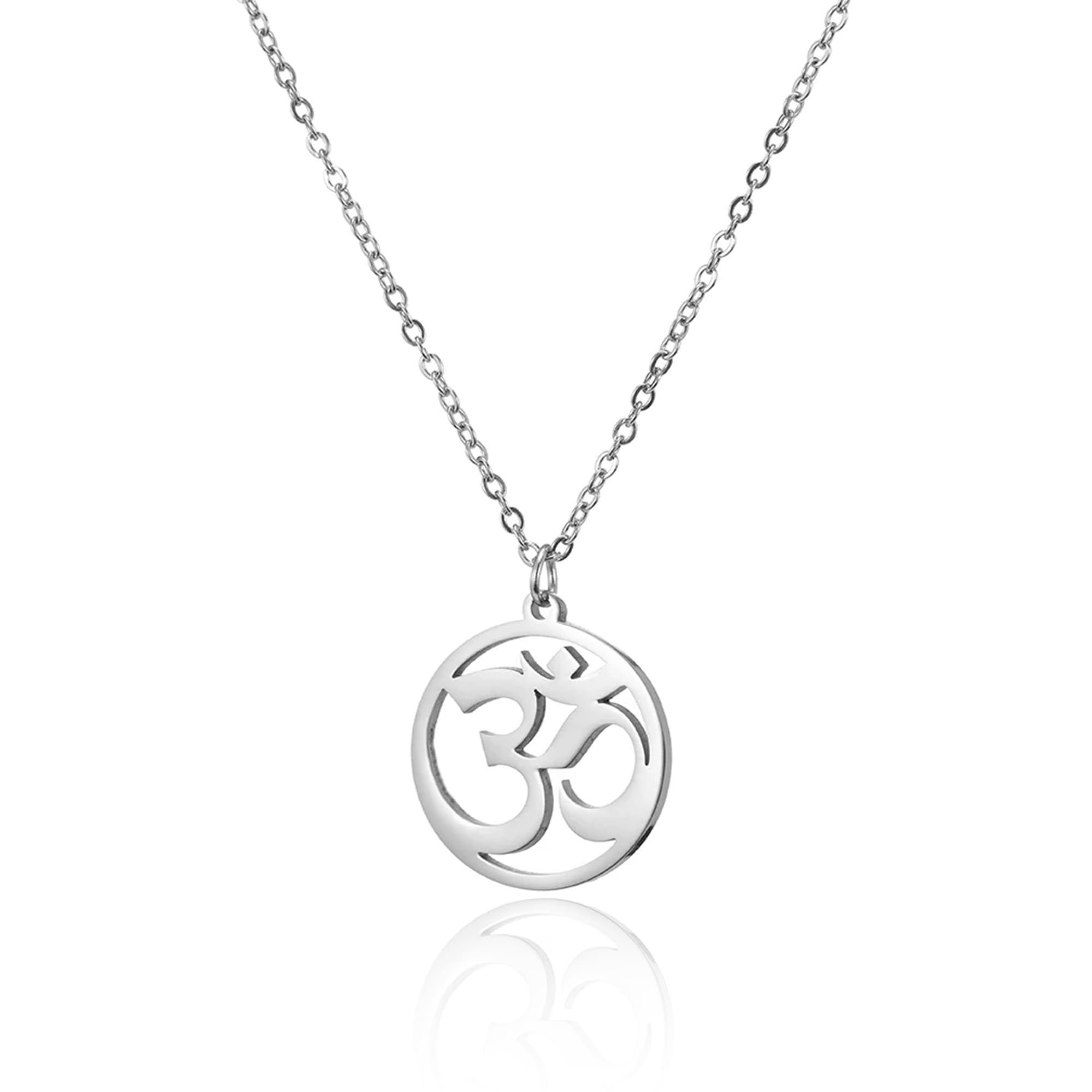 Women OM Necklace Indian Yoga Aum Om Ohm Pendant Necklace Stainless Steel Hindu Meditation Charm Sanskrit Symbol Spiritual Amulet Jewelry for Women Men
