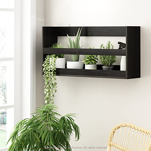 Image of Furinno HERMITE Floating Nursery Book Shelves for Wall, Espresso | Rectangular Shelf with Guard Rail, Floating Shelf, Wall Mounted Shelves, for Bathroom, Bedroom, Living Room, Home Office