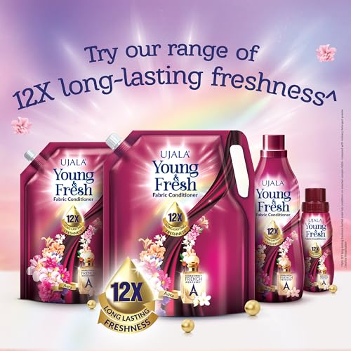 Image of UJALA Young & Fresh Fabric Conditioner - 2L Pouch [ Aura ] | After Wash Fabric Conditioner with Long-Lasting Fragrance | Powered with French Perfume | Suitable for Bucket Wash and Machine Wash,Liquid