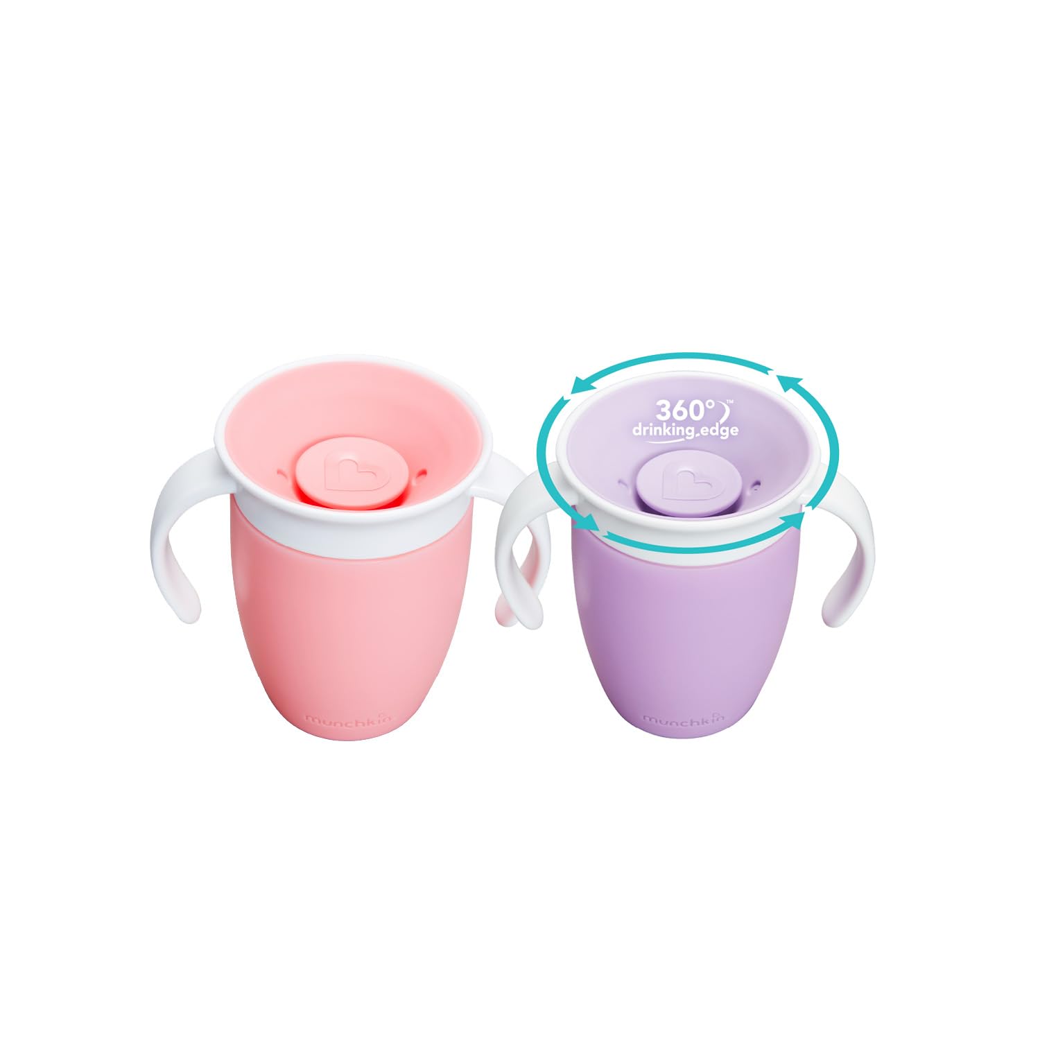 Miracle 360 Sippy Cup | Trainer Toddler Cup | BPA Free Baby & Toddler Cups w.Handles | Non Spill | Dishwasher Safe Baby Cup | Leakproof | 6+ Months | 7oz/207ml | 2 Pack |Pink/Purple