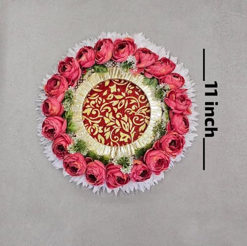 Image of SATYAM KRAFT 1 Pc Handcrafted Engagement Ring Holder Platter Round thali-Ideal for Ring Ceremony, Sagai,shaadi Decor,Marriage, Handmade Decorative Platter for Brides Maid (Orange)