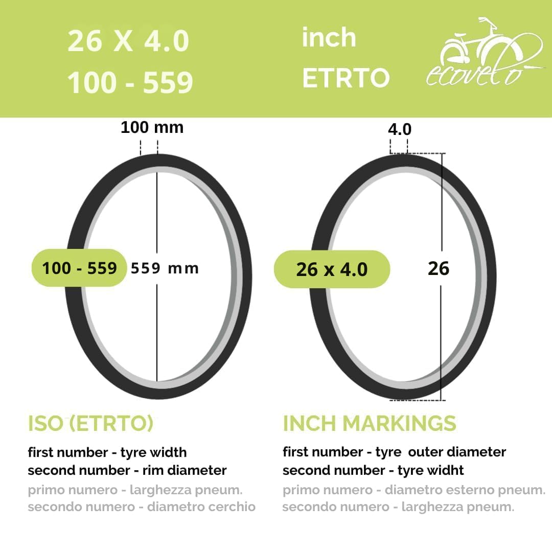 EBC26FBE 2 COUVERTURES 26 X 4.0 (100-559) pour Fat Bike Pneus Tressés rigides VTT Fat, Noir