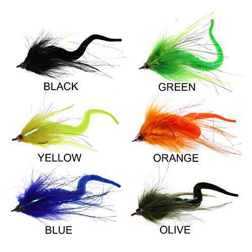 Wifreo 10Pcs/Box Fly Fishing Flies Dragontail Fly Combo Set, Assorted Color Muskie Bass Fishing Lure Pike Fly Marabou Trolling Bait Streamer #TOP3