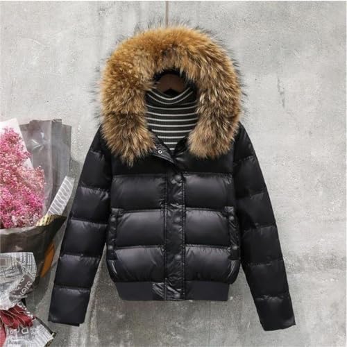 Tdvcpmkk Damen Winter Abnehmbare Daunen Kapuzenparka Warme Kurze Parka, Schwarz , M