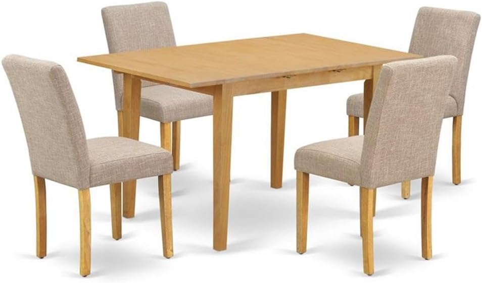 East West Furniture NOAB5-OAK-04 5 Piece Dining Set Includes a Rectangle Dining Room Table with Butterfly Leaf and 4 Light Tan Linen Fabric Upholstered Chairs, 32x54 Inch, Oak