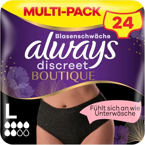 Always Discreet Boutique Inkontinenz Pants Gr. L 24 Höschen (3x8 Stück), Bei Blasenschwäche, Absorbieren Gerüche Und Feuchtigkeit, Verhindern Auslaufen, Schwarz