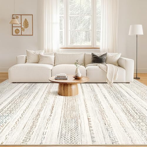 Nakagishi Area Rug 6x9 Living Room: Washable Boho Large Neutral Soft Farmhouse Rugs Stain Resistant Modern Indoor Floor Non-Slip Carpet for Bedroom Nursery Kids Playroom Office Dining Room- Colorful