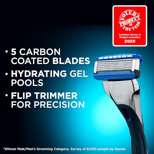 Wilkinson Sword Hydro 5 Skin Protection Razor, Carbon Coated 5 Blades, Hydrating Gel, Flip Trimmer, 1 Handle + 13 Refills, Men's - Image 4
