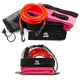 GOLDFIT Cinturón de natación estática Nadathlon, Cuerda Cinta Goma elástica de Resistencia para Nadar en Piscina, Toalla Microfibra y Funda. Kit arnés Swim Belt de Cintura para Entrenamientos. (Rojo)