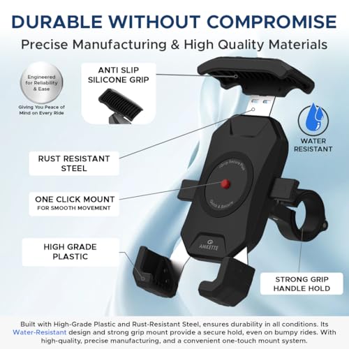 Amkette iGrip Secure Plus Mobile Holder for Bike/Scooter | Sturdy Build with Internal Metal Core, Anti-Shake Mount, 360° Rotation, IPX6 Waterproof, ABS & Rubber Protection (Black) - Image 5